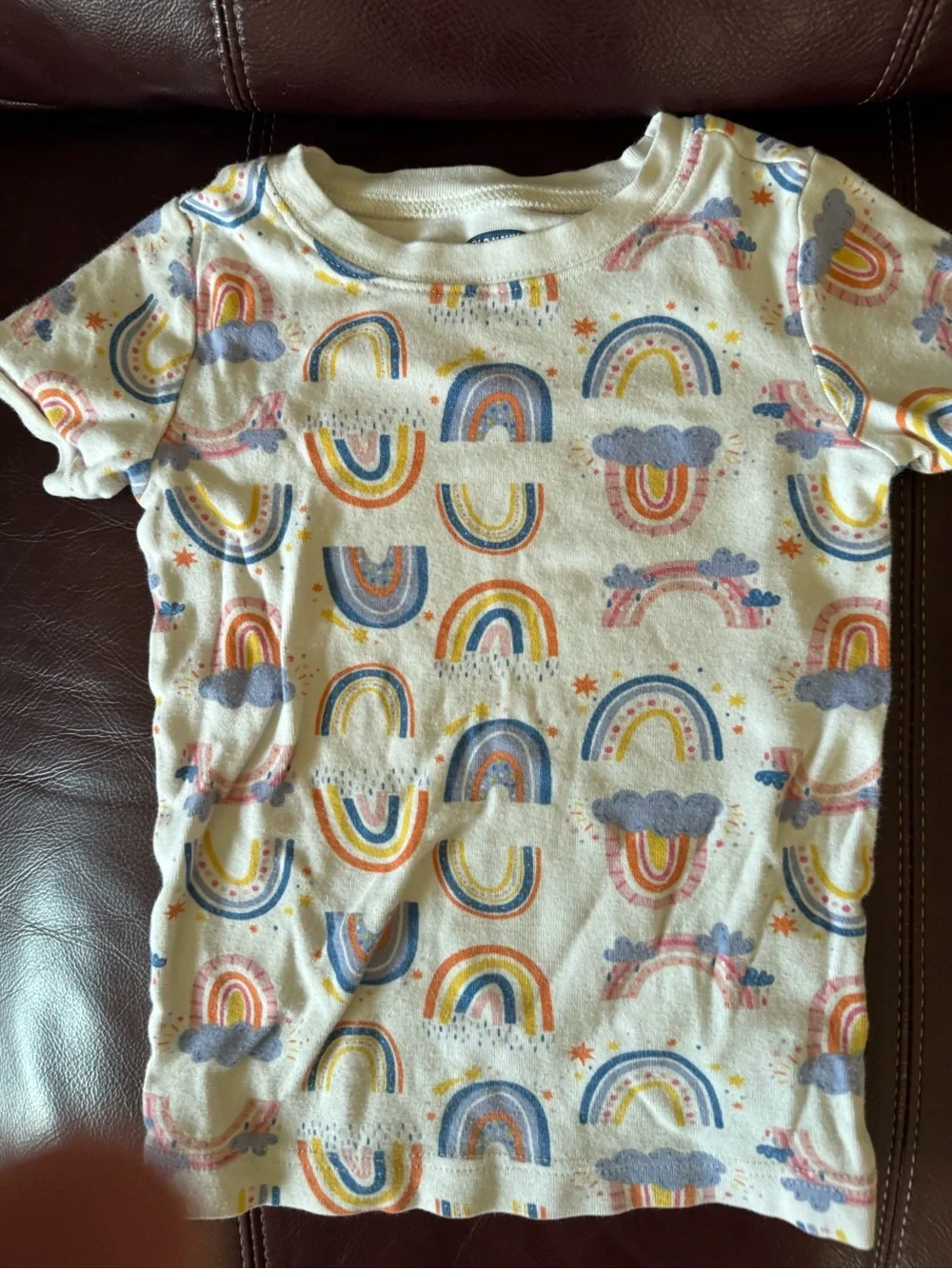 Old Navy Cream Tee with Rainbow Print